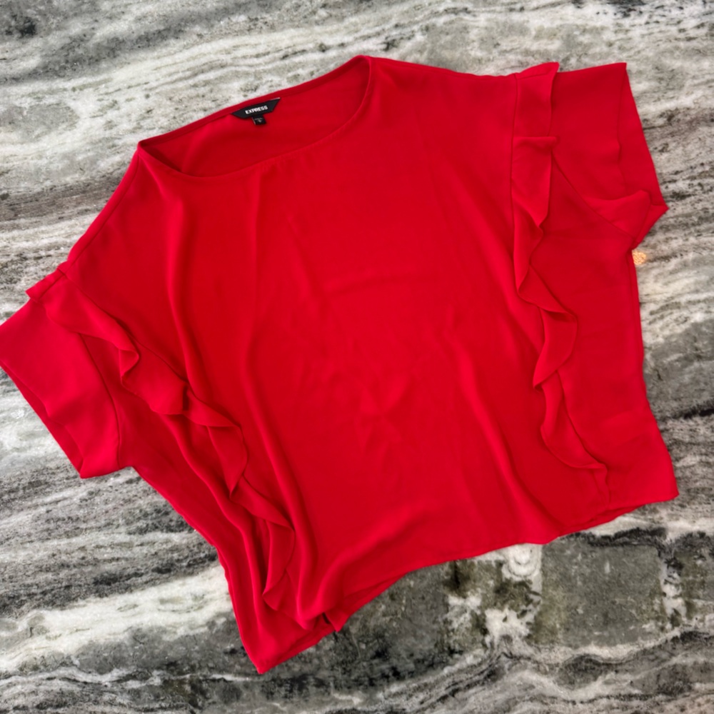 Express Vibrant Red Blouse with Ruffle Detail